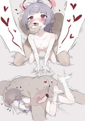  1boy 1girl absurdres all_fours bandaged_arm bandaged_leg bandages bar_censor bed_sheet blue_archive blush breasts censored completely_nude cum cum_in_pussy deep_penetration doggystyle ejaculation female_orgasm finger_in_another&#039;s_mouth hetero highres internal_cumshot loli long_hair lying multiple_views mutual_orgasm navel nipples nude on_stomach open_mouth orgasm penis prone_bone pussy pussy_juice rolling_eyes sensei_(blue_archive) sex sex_from_behind sh_(shinh) sheet_grab shuro_(blue_archive) simple_background smile solo_focus spread_legs sweat symbol-shaped_pupils uterus vaginal very_long_hair x-ray  rating:Explicit score:487 user:danbooru