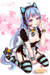  10s 1girl 2016 :3 ahoge animal_ear_headphones animal_ears apron artist_name axent_wear bell blue_eyes blue_hair breasts cake cat_ear_headphones cat_tail cleavage collarbone covering_crotch covering_privates dated eyebrows fake_animal_ears food food_on_body food_on_face frilled_apron frills fruit full_body garter_straps headphones heart heart-shaped_pupils jingle_bell long_hair matching_hair/eyes neck_ribbon no_shoes original plate puzzle_piece ribbon signature silhouette sitting small_breasts solo strawberry striped_clothes striped_ribbon striped_thighhighs symbol-shaped_pupils tail thighhighs tongue tongue_out very_long_hair vv_sama waist_apron wariza whipped_cream wrist_cuffs  rating:Questionable score:6 user:danbooru