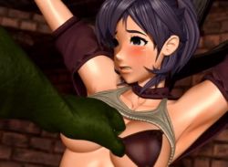  3d animated animated_gif blush bouncing_breasts breasts gomasioken nipples purple_hair undressing 