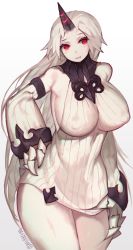  10s 1girl abyssal_ship bad_id bad_twitter_id blush breasts claws curvy detached_sleeves covered_erect_nipples gigantic_breasts highres horns kantai_collection long_hair mukka open_mouth red_eyes sagging_breasts seaport_princess single_horn smile solo thick_thighs thighs very_long_hair white_hair wide_hips  rating:Questionable score:44 user:danbooru