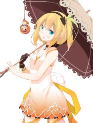 10s 1girl bad_id bad_nicoseiga_id black_neckwear blonde_hair blue_eyes blush chestnut_mouth choker commentary_request dress edna_(tales) gloves hair_ribbon hairband highres holding holding_umbrella leg_ribbon looking_at_viewer numpopo ribbon short_hair side_ponytail simple_background single_glove skirt solo tales_of_(series) tales_of_zestiria tress_ribbon umbrella rating:Sensitive score:6 user:danbooru