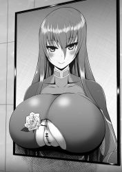 1girl akiyama_rinko anal anal_object_insertion anus ass bar_censor blush bodysuit breasts censored cleft_of_venus flower glory_wall greyscale hair_between_eyes highres huge_ass huge_breasts long_hair lovelovemaid monochrome object_insertion portrait_(object) pussy rose shiny_skin smile solo taimanin_(series) taimanin_yukikaze through_wall very_long_hair rating:Explicit score:144 user:fakyuh