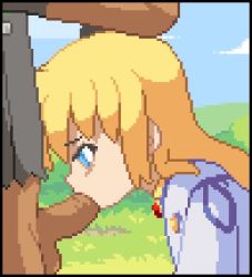  1boy 1girl animated blonde_hair blue_eyes colette_brunel cum cum_in_mouth cumdrip eyebrows fellatio hand_on_another&#039;s_head hetero kyrieru loli lowres male_ass open_mouth oral outdoors penis pixel_art solo_focus tagme tales_of_(series) tales_of_symphonia tongue tongue_out video  rating:Explicit score:476 user:Potsu999