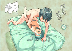  1boy 1girl age_difference alarm_clock bdsm bondage bound clock flat_chest futon green_hair hard-translated hetero loli lying nude on_back otoma_may prostitution restrained sex text_focus third-party_edit translated uncensored vaginal 