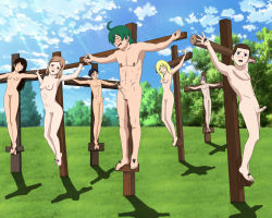  absurdres barefoot bdsm black_hair blonde_hair blue_eyes blue_hair blush bondage bound breasts brown_hair closed_eyes completely_nude crucifixion crying death despair digimon digimon_universe:_appli_monsters dying embarrassed erection execution green_hair highres humiliation loli multiple_boys multiple_girls navel nipple_piercing nipples nude outdoors outstretched_arms penis pierced_penis piercing pink_hair public_indecency public_nudity punishment pussy sadism sex_slave shinkai_haru shota slave small_penis snuff tears torture  rating:Explicit score:15 user:Ofalltheshizz