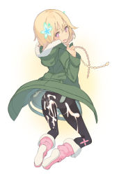  1girl ass blonde_hair boots cum cum_on_ass cum_on_clothes fang flower hair_flower hair_ornament jacket long_hair looking_at_viewer looking_back misono_chiaya mk_(masatusaboten) pants pantyhose pink_eyes solo the_rolling_girls third-party_edit tight_clothes tight_pants  rating:Explicit score:11 user:eliotto111