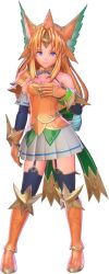  1girl armor bare_shoulders blonde_hair blue_eyes breasts cleavage closed_mouth eyebrows female_focus garter_straps gauntlets legs_apart long_hair looking_at_viewer meteorite_(seiken_densetsu_3) official_art riesz seiken_densetsu seiken_densetsu_3 shoulder_armor simple_background smile solo standing tagme thighhighs white_background  rating:Sensitive score:6 user:vxcset