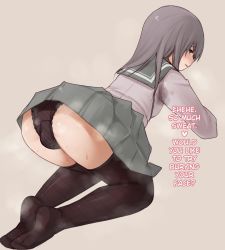1boy all_fours androgynous ass black_eyes black_panties bulge clothes_lift crossdressing feet from_behind hard-translated kneeling legs long_hair looking_back male_focus original panties school_uniform shota silver_hair simple_background skirt skirt_lift smell solo sweat thighhighs third-party_edit translated trap underwear uniform upskirt wachiwo rating:Questionable score:319 user:StolenTranslations