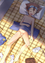  1boy barefoot bed blush briefs brown_hair closed_eyes clothes digimon digimon_adventure feet flaccid foreskin goggles goggles_on_head highres indoors liu_xi_ruki lying male_focus male_underwear nipples nude on_back open_mouth penis pillow short_hair shota sleeping small_penis solo testicles toes towel uncensored underwear white_male_underwear yagami_taichi  rating:Explicit score:128 user:danbooru