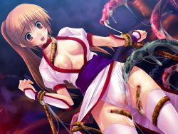 1girl :o arm_guards assisted_exposure blush breasts breasts_apart cameltoe censored choker clenched_hands covered_erect_nipples cowboy_shot dead_or_alive dutch_angle fingernails game_cg high_ponytail japanese_clothes kasumi_(doa) kimono large_breasts long_fingernails long_hair looking_down matching_hair/eyes mizuhara_yuu moaning ninja nipple_slip nipples no_bra open_clothes open_kimono open_mouth orange_eyes orange_hair panties puffy_sleeves pussy raised_eyebrows rape restrained sash see-through short_kimono short_sleeves side_slit slime solo standing team-tanabe tentacle_pit tentacles tentacles_under_clothes thighhighs underwear wet wet_clothes wet_panties white_panties white_thighhighs rating:Explicit score:66 user:Furio