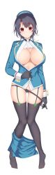 10s 1girl asahina_hikage bad_id bad_twitter_id beret black_hair black_panties blue_hat blue_jacket breasts full_body garter_straps gluteal_fold hat highres jacket kantai_collection knees_together_feet_apart large_breasts long_sleeves looking_at_viewer neckerchief no_shoes open_clothes open_jacket panties panty_pull red_eyes simple_background skirt skirt_around_one_leg smile solo standing takao_(kancolle) thighhighs underwear white_background white_neckerchief rating:Questionable score:19 user:danbooru