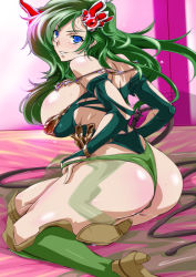  1990s_(style) ass blush breasts cleavage d-stop final_fantasy final_fantasy_iv green_hair large_breasts rydia_(ff4) smile whip  rating:Explicit score:79 user:8bit