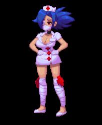 1girl animated animated_gif artist_name bandages between_breasts blue_hair bouncing_breasts grabbing_another&#039;s_breast breasts chocolate choker cleavage cross dated dress eating eyepatch female_focus flats gloves grabbing hat large_breasts lowres mask mouth_mask nurse nurse_cap outta_sync pixel_art red_eyes scar short_dress skullgirls solo surgical_mask symbol-shaped_pupils transparent_background valentine_(skullgirls) rating:Questionable score:116 user:CerberusPhoenix