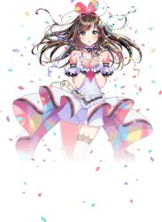  1girl bare_legs bare_shoulders blush brown_hair collarbone confetti detached_sleeves female_focus hairband heart highres jewelry kizuna_ai kizuna_ai_inc. long_hair looking_at_viewer morikura_en multicolored_hair neck_garter official_art own_hands_together panties pink_hair pink_hairband ring short_sleeves shorts smile solo strapless streaked_hair swept_bangs thigh_gap thighlet transparent_background underwear virtual_youtuber waist_cape white_shorts wrist_cuffs  rating:Sensitive score:8 user:SystemError