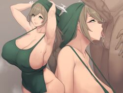  1girl breasts fellatio highres huge_breasts inuyama_aoi metal_owl_(aden12) oral penis testicles yurucamp 