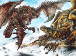 fighting monster_hunter_(series) mountain rathalos snow tigrex rating:Sensitive score:1 user:danbooru