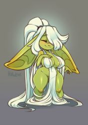  belly breasts closed_eyes colored_skin female_goblin goblin green_eyes green_skin highres huffslove large_breasts long_hair original regina_(huffslove) revealing_clothes shortstack very_long_hair  rating:Sensitive score:67 user:ImYourLover
