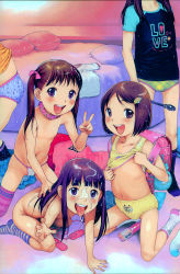  5girls absurdres backpack bag bdsm blush cameltoe cleft_of_venus clothes_lift collar cum cum_on_body facial feet flat_chest head_out_of_frame highres loli long_hair looking_at_viewer multiple_girls nipples nishi_iori no_shoes nude original panties print_panties randoseru scan sex_toy shirt_lift short_hair smile socks standing striped_legwear twintails underwear v vibrator vibrator_cord  rating:Explicit score:203 user:Domestic_Importer