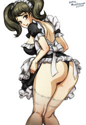  1girl 2019 artist_name ass black_hair black_panties breasts clothes_lift cowboy_shot dated dress dress_lift female_focus flirting from_behind huge_ass kawakami_sadayo large_breasts lips looking_at_viewer looking_back maid maid_cap mature_female mina_cream panties persona persona_5 presenting raised_eyebrows seductive_smile signature simple_background skirt skirt_lift smile solo standing tagme teacher thighhighs thighs twintails underwear waiting white_background  rating:Explicit score:80 user:Ecchi-Addict