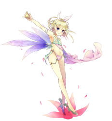  1girl armpits bad_id bad_pixiv_id bare_shoulders bell blonde_hair blue_eyes blush cherry_blossoms fairy fairy_wings flat_chest flower hair_ornament hair_ribbon hairclip high_heels kagamine_rin legs looking_at_viewer navel open_mouth petals pointy_ears ribbon sakakidani shoes short_hair simple_background solo vocaloid white_background wings  rating:Sensitive score:27 user:danbooru