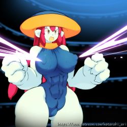  1girl abs alien animated bachiko bouncing_breasts breast_beam breasts chest_beam covered_erect_nipples curvy electricity energy energy_beam firing glowing hataraki_ari large_breasts laser leotard looping_animation monster_girl muscular muscular_female open_mouth original pink_electricity pink_energy_beam red_hair revealing_clothes skin_tight solo standing tagme thick_thighs thighs video wide_hips 
