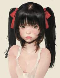  1girl artist_request black_hair blush breasts child cleavage highres looking_at_viewer small_breasts solo tagme  rating:Sensitive score:37 user:loli_petting_zoo