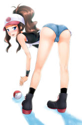 10s 1girl anus ass bare_legs baseball_cap bent_over blue_eyes blush boots brown_hair cameltoe creatures_(company) denim denim_shorts fat_mons game_freak hat hilda_(pokemon) impossible_clothes impossible_pants long_hair missnips nintendo no_panties poke_ball pokemon pokemon_bw ponytail pussy shadow shoes shorts simple_background socks solo standing thighs uncensored vest rating:Explicit score:213 user:VulcanR