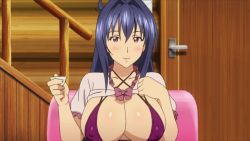 1girl animated animated_gif between_breasts blue_hair blush bouncing_breasts breasts cellphone female_focus huge_breasts indoors jiggle maken-ki! nijou_aki phone solo takami_akio upper_body rating:Questionable score:141 user:anom