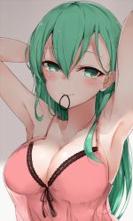  10s 1girl adjusting_hair armpits arms_behind_head arms_up babydoll bad_id bad_pixiv_id blush bow breasts cleavage cole_(coleltu) female_focus green_eyes green_hair hair_between_eyes hair_tie kantai_collection large_breasts lingerie long_hair looking_at_viewer matching_hair/eyes mouth_hold negligee solo spaghetti_strap suzuya_(kancolle) tying_hair underwear upper_body  rating:Questionable score:42 user:AlexSk8