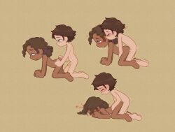  1boy 1girl bent_over black_hair blush bottomless brown_hair cassie_(fnaf) child_on_child commentary dark-skinned_female dark_skin english_commentary erection five_nights_at_freddy&#039;s from_behind gregory_(fnaf) heart heavy_breathing hetero interracial loli penis sex shota simple_background tipsytangent00 vaginal  rating:Explicit score:218 user:danbooru