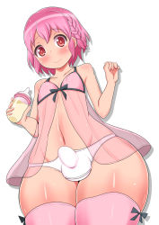 1boy bulge chinzurena highres reona_west male_focus mole pink_hair simple_background solo tagme thighhighs trap white_background wide_hips rating:Explicit score:142 user:mrdie01