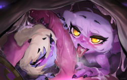  3girls artist_name black_nails blanket blonde_hair blush commentary completely_nude cooperative_fellatio cum facial fellatio flat_chest freckles futa_with_female futanari grey_hair hand_on_another&#039;s_head highres huge_penis league_of_legends lewdzure licking licking_penis lulu_(league_of_legends) multiple_girls nail_polish nipples nude open_mouth oral penis pink_eyes poppy_(league_of_legends) teeth tristana under_covers yellow_eyes yordle  rating:Explicit score:348 user:danbooru