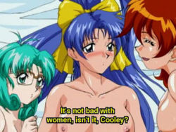  3girls blue_eyes blue_hair blush breasts cooley glasses green_eyes green_hair lowres multiple_girls ponytail qvga red_hair source_request  rating:Questionable score:2 user:RedDragonKnight