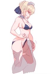 1boy 1girl artoria_pendragon_(all) artoria_pendragon_(alter_swimsuit_rider)_(fate) artoria_pendragon_(alter_swimsuit_rider)_(second_ascension)_(fate) artoria_pendragon_(fate) between_legs bikini bikini_pull black_bikini braid breasts choker cleavage clothes_pull cunnilingus fate/grand_order fate/stay_night fate_(series) frilled_choker frills frontal_wedgie hand_on_another&#039;s_head hetero highres kuso_otoko licking_lips looking_down maid_headdress oral saber_alter simple_background smile swimsuit tongue tongue_out wedgie yellow_eyes rating:Explicit score:91 user:danbooru
