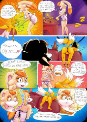  2023 absurdres furry ass bottle breasts butt_crack colored_skin comic drink drinking english_text fox furry furry_female highres large_breasts lecerf multicolored_skin rabbit sega sleeping sonic_(series) sonic_the_hedgehog sonic_the_hedgehog_(archie_comics) sweat sweatdrop tails_(sonic) testicles vanilla_the_rabbit  rating:Explicit score:4 user:Skloudz