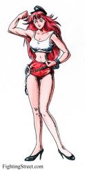  blue_eyes bracelet capcom cuffs final_fight flexing handcuffs jewelry lowres pink_hair poison_(final_fight) shorts smile swastika  rating:Questionable score:6 user:spiderzombiex