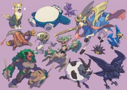 all_fours bad_id bad_pixiv_id black_sclera boltund closed_eyes colored_sclera commentary_request corviknight cramorant creatures_(company) dubwool fire furry game_freak gen_1_pokemon gen_5_pokemon gen_6_pokemon gen_8_pokemon heatmor highres holding komame_(st_beans) legendary_pokemon looking_back lying mouth_hold nintendo on_back open_mouth pincurchin pokemon pokemon_(creature) purple_background red_eyes rillaboom silicobra simple_background single_eye sitting sleeping snorlax tongue tongue_out toxel trevenant zacian zacian_(crowned) rating:Sensitive score:0 user:danbooru