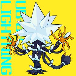 artist_request cable character_name chibi creatures_(company) game_freak gen_7_pokemon highres nintendo no_humans pokemon pokemon_(creature) reaching reaching_towards_viewer simple_background solo spikes standing star_(symbol) ultra_beast xurkitree yellow_background