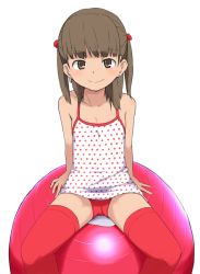 1girl arm_support bad_id bad_pixiv_id ball blush brown_eyes brown_hair bubukka character_request earrings exercise_ball jewelry laura_b loli looking_at_viewer original panties polka_dot red_legwear red_panties short_hair simple_background sitting smile solo thighhighs twintails underwear upskirt white_background zettai_ryouiki rating:Questionable score:143 user:danbooru