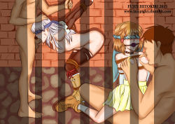  2boys 2girls absurdres arms_behind_back ball_gag bdsm bent_over blindfold blush bondage bottomless bound bound_ankles bound_arms bound_legs bound_wrists breast_sucking brown_hair captured collar cowgirl_position crying cum deepthroat defeat domination dungeon faceless faceless_male fellatio fire_emblem fire_emblem:_radiant_dawn forced gag gagged gloves groping group_sex hetero highres loli micaiah_(fire_emblem) miniskirt mist_(fire_emblem) multiple_boys multiple_girls nintendo nipples oral penis rape rope sex short_hair skirt slave straddling strappado suspension sweat thighhighs torn_clothes vaginal white_hair  rating:Explicit score:70 user:bleh12453