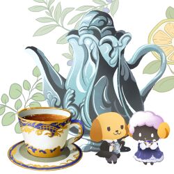  animal artist_logo artist_name cup dog drink food food_focus highres no_humans original saucer sheep tea teacup teapot yuki00yo 