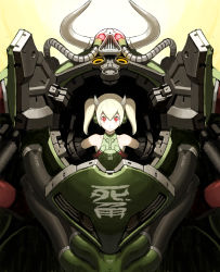  &gt;:&lt; 1girl :&lt; aged_down albino angry armor armpits bare_shoulders big_bull big_bull_(max_anarchy) big_bull_crocker blonde_hair cable closed_mouth cow_horns flat_chest from_below frown gender_request genderswap glowing glowing_eyes hair_between_eyes halterneck highres horns long_hair looking_at_viewer max_anarchy official_art pale_skin power_armor red_eyes short_hair short_twintails turtleneck twintails upper_body v-shaped_eyebrows white_hair yoshimura_ken&#039;ichirou yosshii 