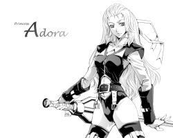1girl adora_(she-ra) adora_(she-ra)_(princess_of_power) belt character_name comipa fingerless_gloves gloves greyscale masters_of_the_universe monochrome paolo_antonio_aguasin ribbon she-ra_and_the_princesses_of_power she-ra_princess_of_power solo sword thighhighs weapon