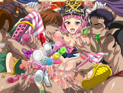 1girl 6+boys anal anal_beads anal_object_insertion black_hair breast_sucking breasts brown_hair censored cleavage cum dildo ejaculation elbow_gloves gloves grabbing grabbing_another&#039;s_breast grin group_sex handjob helmet hetero large_breasts lolita_channel long_hair mole mosaic_censoring mouth_hold multiple_boys multiple_insertions nipples no_bra no_eyes no_panties non-web_source object_insertion onegai!_ranking onegai_pink open_clothes open_mouth open_shirt penis pink_eyes pink_hair school_uniform serafuku sex_toy shirt smile spread_legs striped_clothes striped_thighhighs tears thighhighs too_many too_many_sex_toys upside_down_(gian2) vaginal vaginal_object_insertion vibrator rating:Explicit score:39 user:danbooru