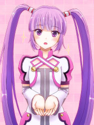 1girl :o hair_ornament hair_tubes long_hair looking_at_viewer miyato000 official_alternate_costume open_mouth purple_eyes purple_hair solo sophie_(tales) sparkle tales_of_(series) tales_of_graces twintails very_long_hair rating:Sensitive score:8 user:danbooru