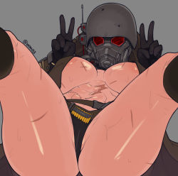  1girl abs areola_slip bandolier belt boots breasts buckle coat covered_face fallout_(series) fallout:_new_vegas gas_mask gloves grey_background hands_up helmet highres large_breasts leather low_angle lying markings mask midriff navel ncr ncr_veteran_ranger peace_symbol pussy pussy_peek scar scratches solo stitches sweat trench_coat waa153 watermark wire  rating:Explicit score:78 user:TentacleDegenerate