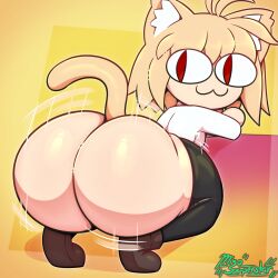  1girl :3 animal_ears ass ass_shake black_socks black_thighhighs blonde_hair bottomless bouncing_ass butt_crack cat cat_ears cat_girl cat_tail curvy furry furry_female furry_girl happy huge_ass kneehighs long_sleeves looking_back medium_hair melty_blood miso_souperstar motion_lines neco-arc red_eyes shirt shoes smile socks squatting tail tail_raised thighhighs tsukihime twerking wide_hips  rating:Explicit score:18 user:THEPIKACHUTHATLOVESBIGBOOTYFEMALES
