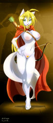 animal_ears blonde_hair bow_(weapon) breasts cape furry green_eyes jessica_elwood nipples nude pubic_hair quiver source_request tail weapon rating:Questionable score:10 user:shinigamy