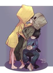  1girl 2boys hand_on_own_hip kiss leaning_on_object little_nightmares_(series) mono_(little_nightmares) multiple_boys runaway_kid_(little_nightmares) six_(little_nightmares) tagme  rating:Sensitive score:34 user:D101blogger