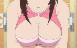 1girl animated animated_gif arms_up black_hair bouncing_breasts breasts cleavage huge_breasts musubi nipples no_bra sekirei solo standing undressing rating:Explicit score:233 user:Kentabarou